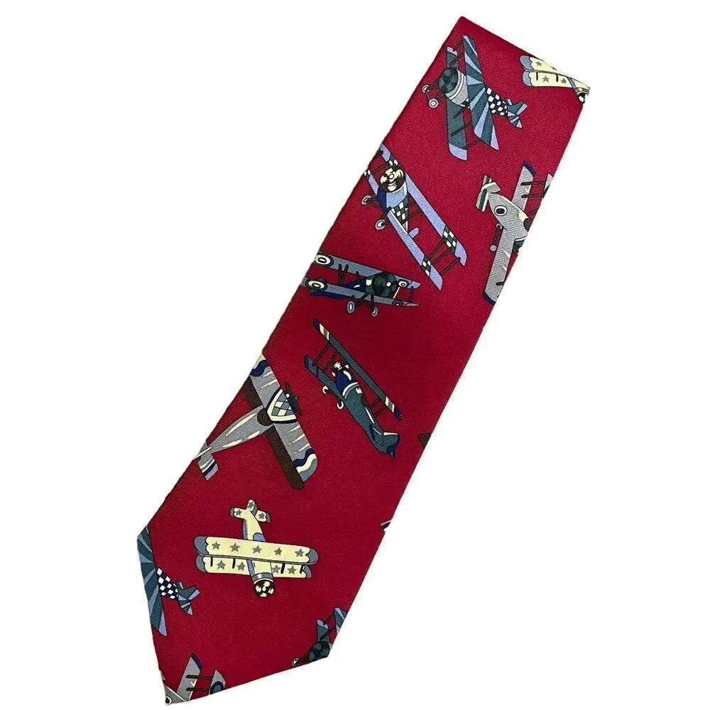 Red biplane neck tie - city one